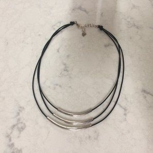 Silpada 3 Bar Silver Black Leather Necklace